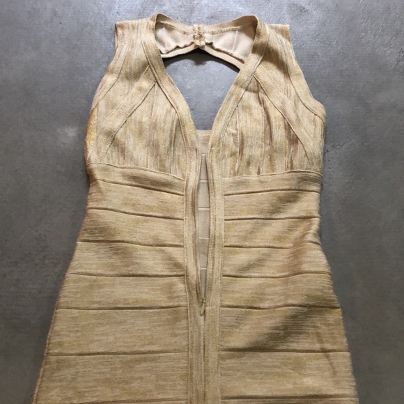 Gold/Cream Tight Cocktail Dress - Picture 5 of 7